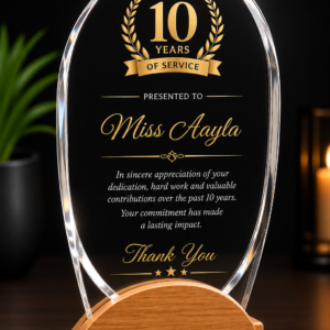 Oval Classic acrylic award with wooden base